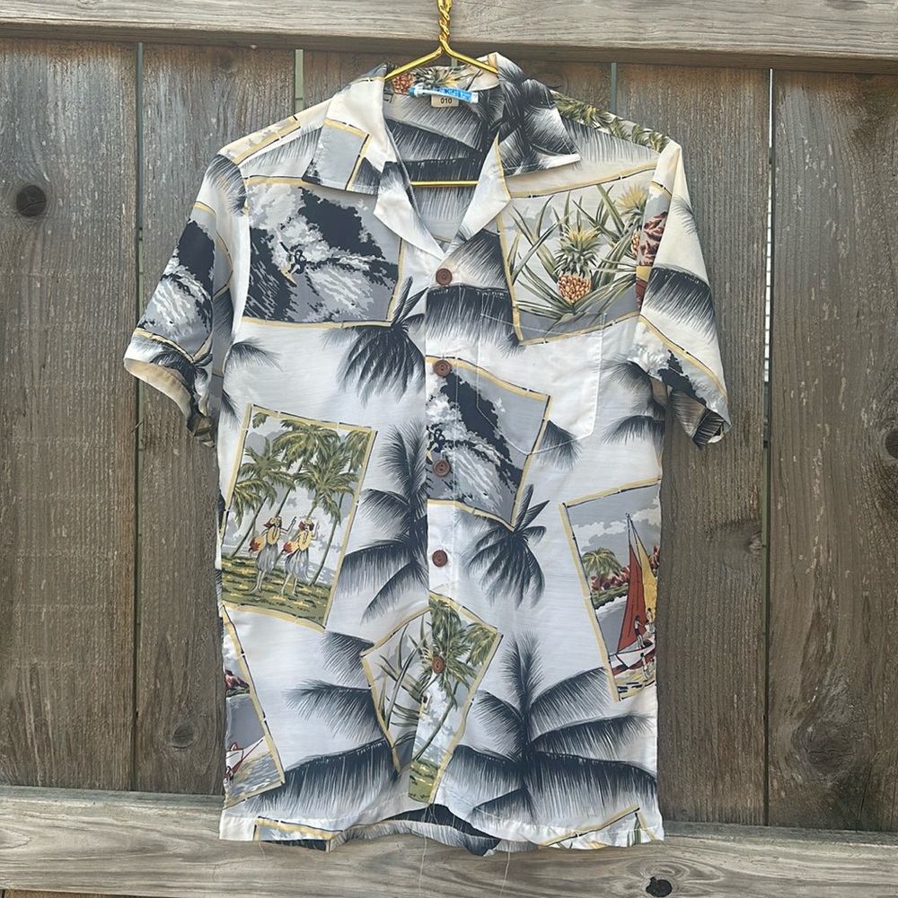 Vintage 1970s OP Ocean Pacific Sunwear Rayon Aloha Hawaiian Shirt S Surf Camp